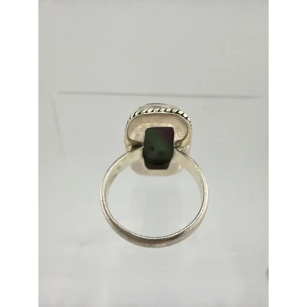 Rectangular Ruby-Zoisite Twisted Rope Border 925 Sterling Silver Ring Size 7